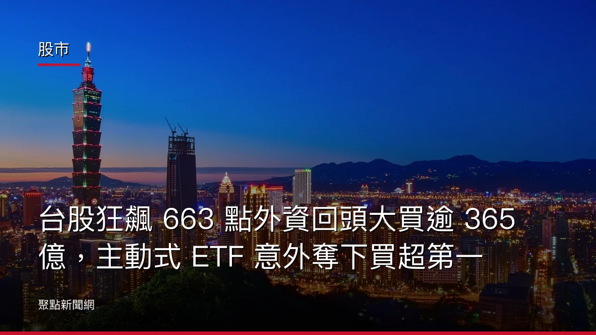 股市：台股狂飆 663 點外資回頭大買逾 365 億，主動式 ETF 意外奪下買超第一