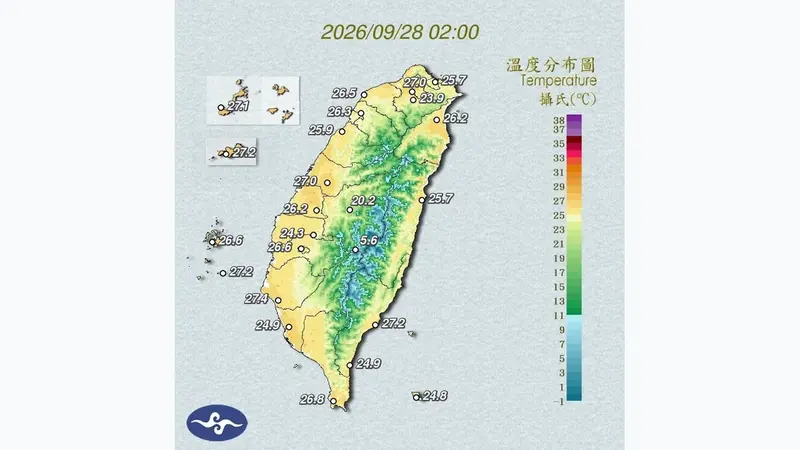週休假期全台晴朗炎熱飆高溫，西半部沿海留意海水倒灌（溫度分布圖）