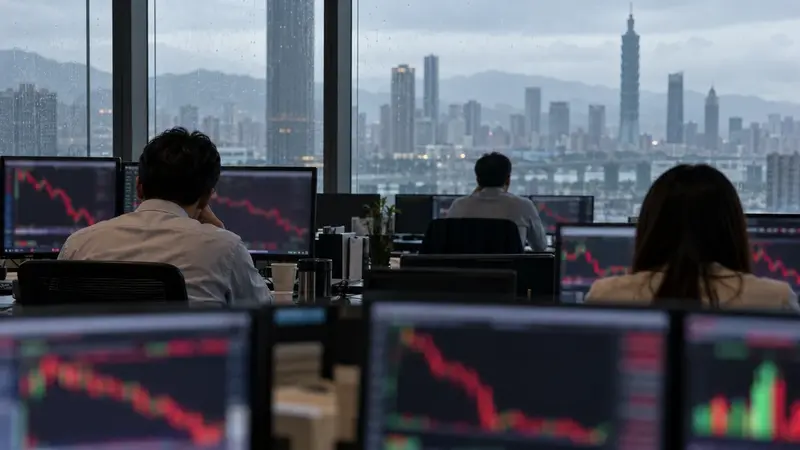 台股期貨10月契約收盤重挫505點，現貨同步走跌（示意圖）
