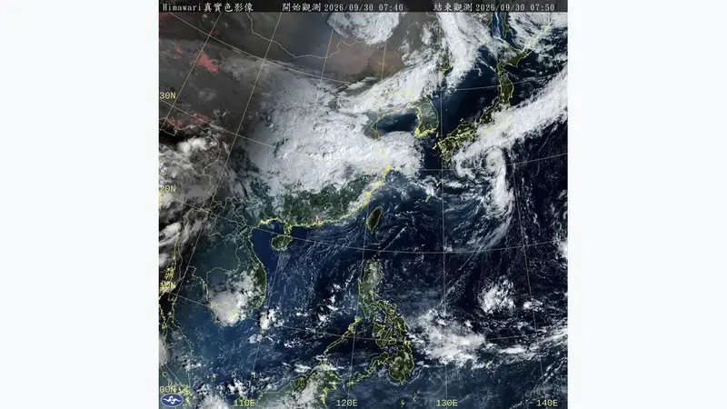 週末好天氣掰！10月初兩波東北季風接力，北東迎風面轉雨降溫（衛星雲圖）