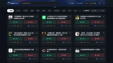 PolyGuess 首頁精選預測市場，台灣免費預測遊戲之一