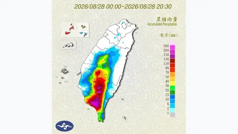 西南風帶來大雨，高雄小港等三區達淹水警戒（累積雨量圖）